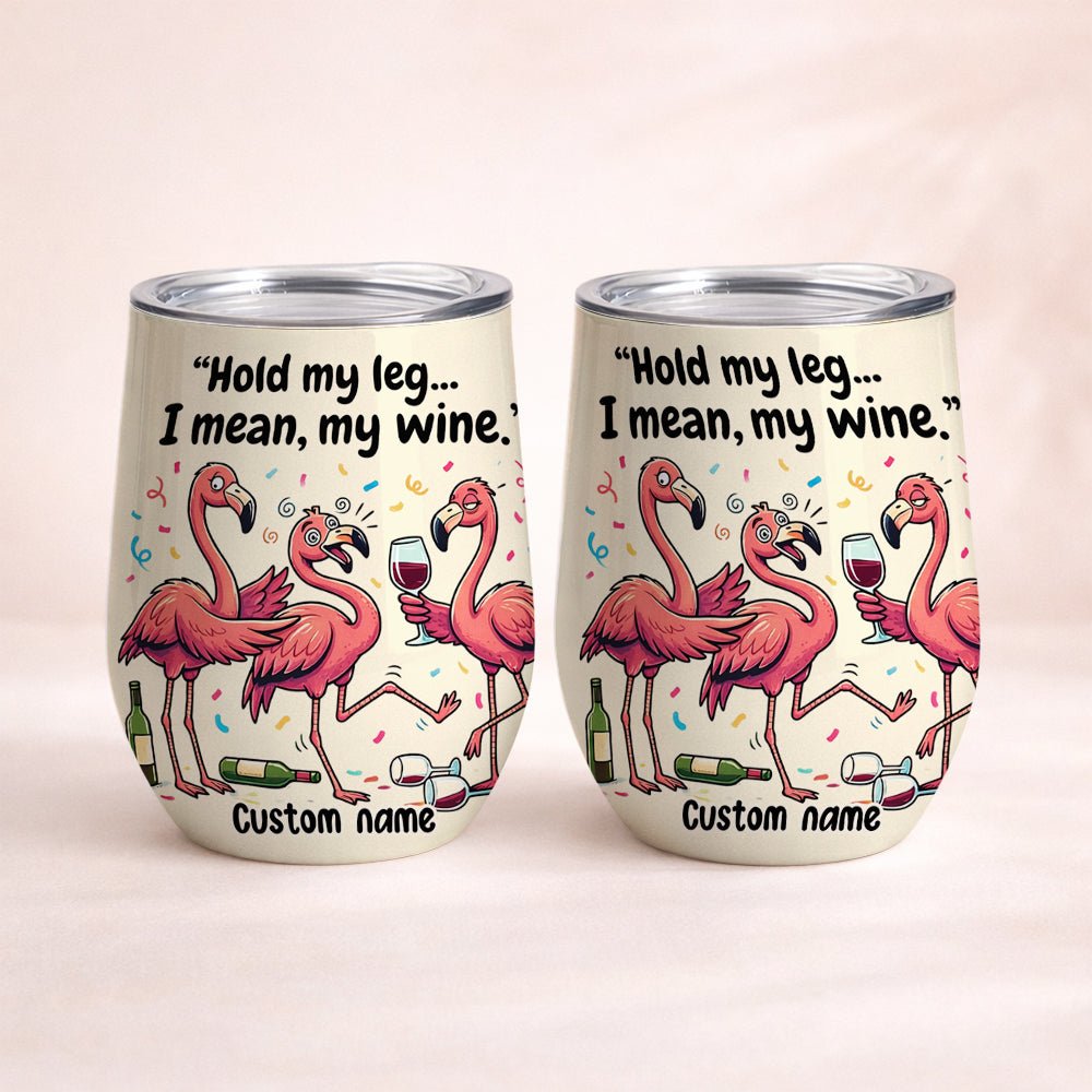 Funny Personalized Flamingo Wine Tumbler - Insulated 'Hold My Wine' Gift for Fran - FlamingoAholic