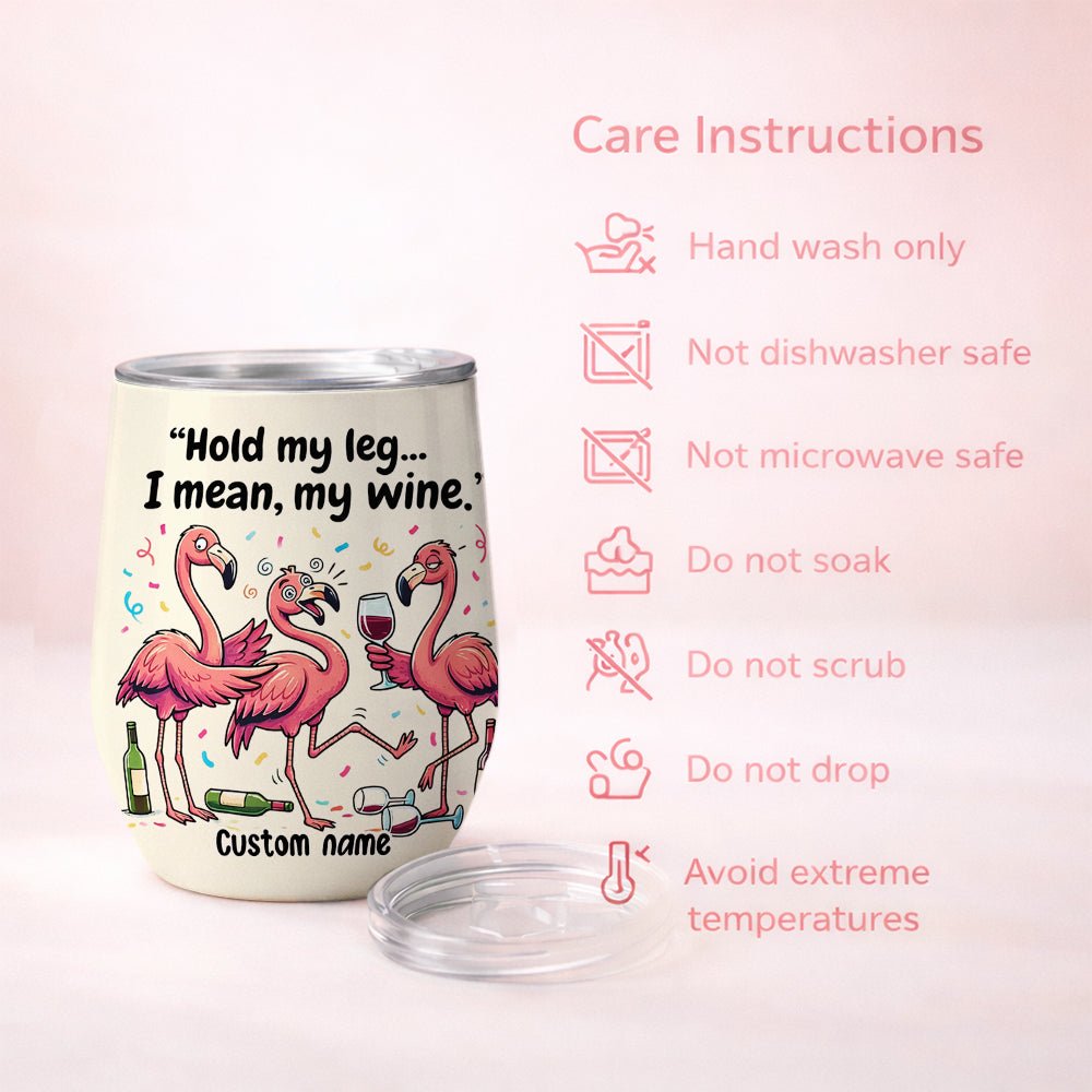 Funny Personalized Flamingo Wine Tumbler - Insulated 'Hold My Wine' Gift for Fran - FlamingoAholic