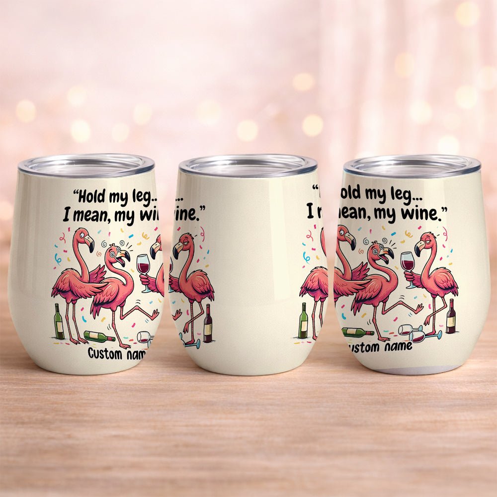 Funny Personalized Flamingo Wine Tumbler - Insulated 'Hold My Wine' Gift for Fran - FlamingoAholic