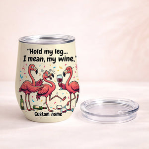 Funny Personalized Flamingo Wine Tumbler - Insulated 'Hold My Wine' Gift for Fran - FlamingoAholic