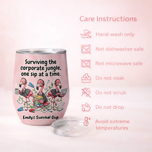 Funny Personalized Office Flamingo Wine Tumbler - Surviving the Corporate Jungle Gift - FlamingoAholic