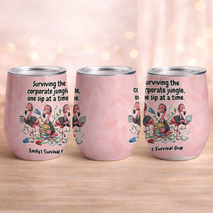 Funny Personalized Office Flamingo Wine Tumbler - Surviving the Corporate Jungle Gift - FlamingoAholic
