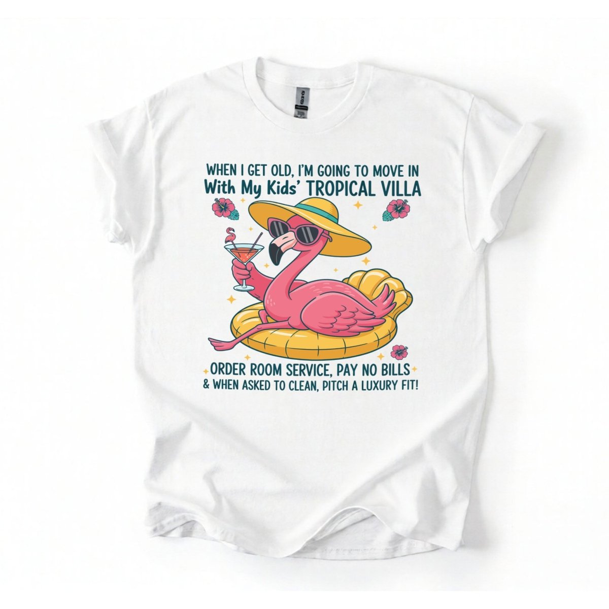 Funny Retirement Plan Flamingo T-Shirt - Tropical Villa Quote Tee for Women - FlamingoAholic