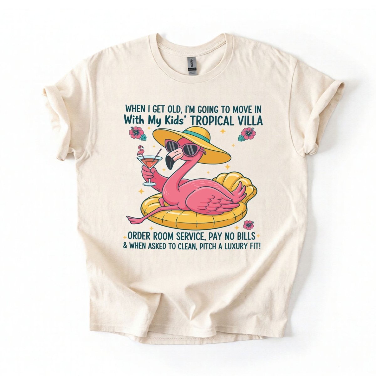 Funny Retirement Plan Flamingo T-Shirt - Tropical Villa Quote Tee for Women - FlamingoAholic