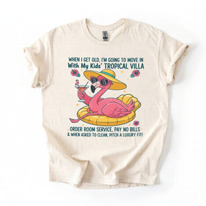 Funny Retirement Plan Flamingo T-Shirt - Tropical Villa Quote Tee for Women - FlamingoAholic