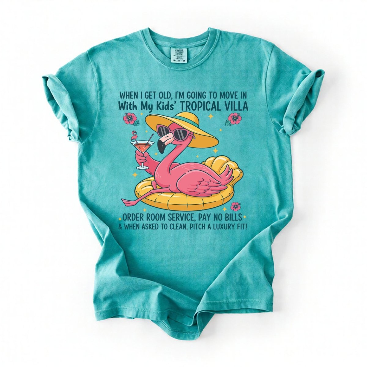 Funny Retirement Plan Flamingo T-Shirt - Tropical Villa Quote Tee for Women - FlamingoAholic