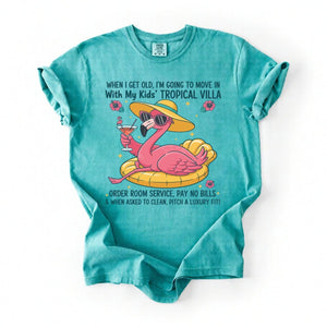 Funny Retirement Plan Flamingo T-Shirt - Tropical Villa Quote Tee for Women - FlamingoAholic