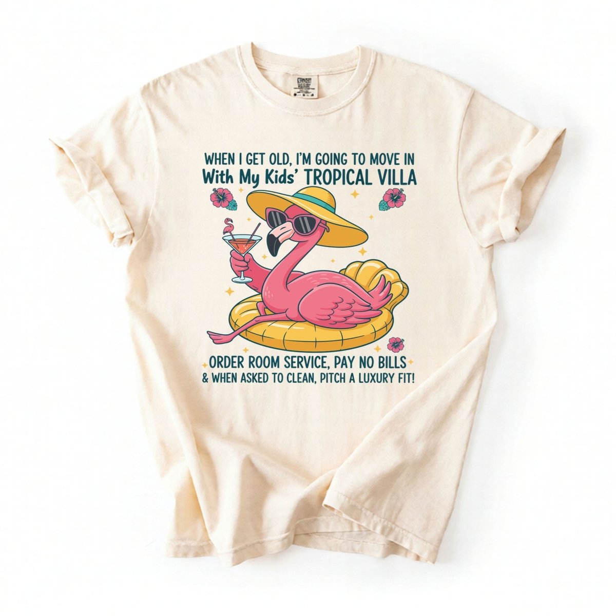 Funny Retirement Plan Flamingo T-Shirt - Tropical Villa Quote Tee for Women - FlamingoAholic