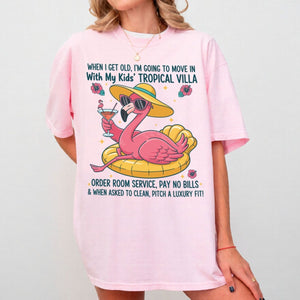 Funny Retirement Plan Flamingo T-Shirt - Tropical Villa Quote Tee for Women - FlamingoAholic