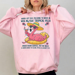 Funny Retirement Plan Flamingo T-Shirt - Tropical Villa Quote Tee for Women - FlamingoAholic