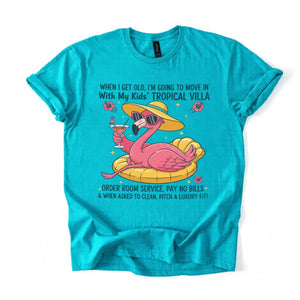 Funny Retirement Plan Flamingo T-Shirt - Tropical Villa Quote Tee for Women - FlamingoAholic