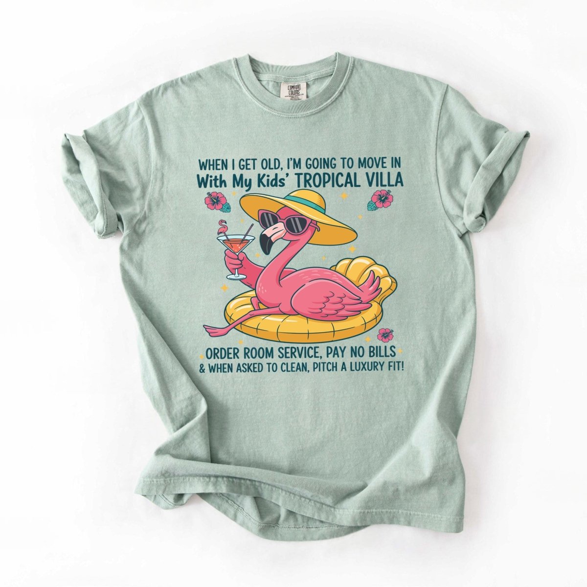 Funny Retirement Plan Flamingo T-Shirt - Tropical Villa Quote Tee for Women - FlamingoAholic