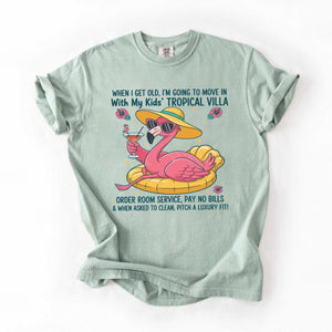 Funny Retirement Plan Flamingo T-Shirt - Tropical Villa Quote Tee for Women - FlamingoAholic
