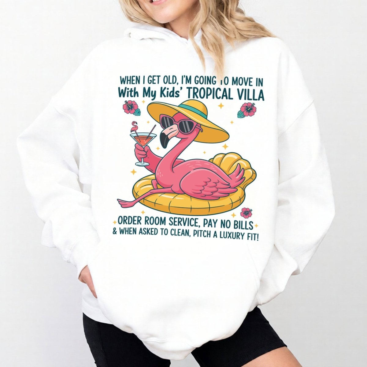 Funny Retirement Plan Flamingo T-Shirt - Tropical Villa Quote Tee for Women - FlamingoAholic
