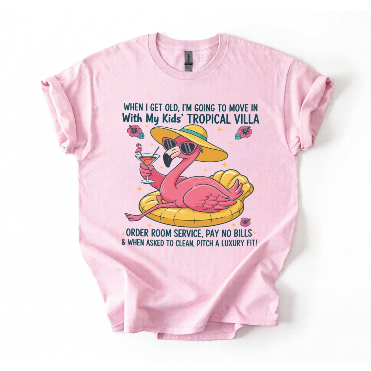 Funny Retirement Plan Flamingo T-Shirt - Tropical Villa Quote Tee for Women - FlamingoAholic