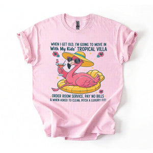 Funny Retirement Plan Flamingo T-Shirt - Tropical Villa Quote Tee for Women - FlamingoAholic