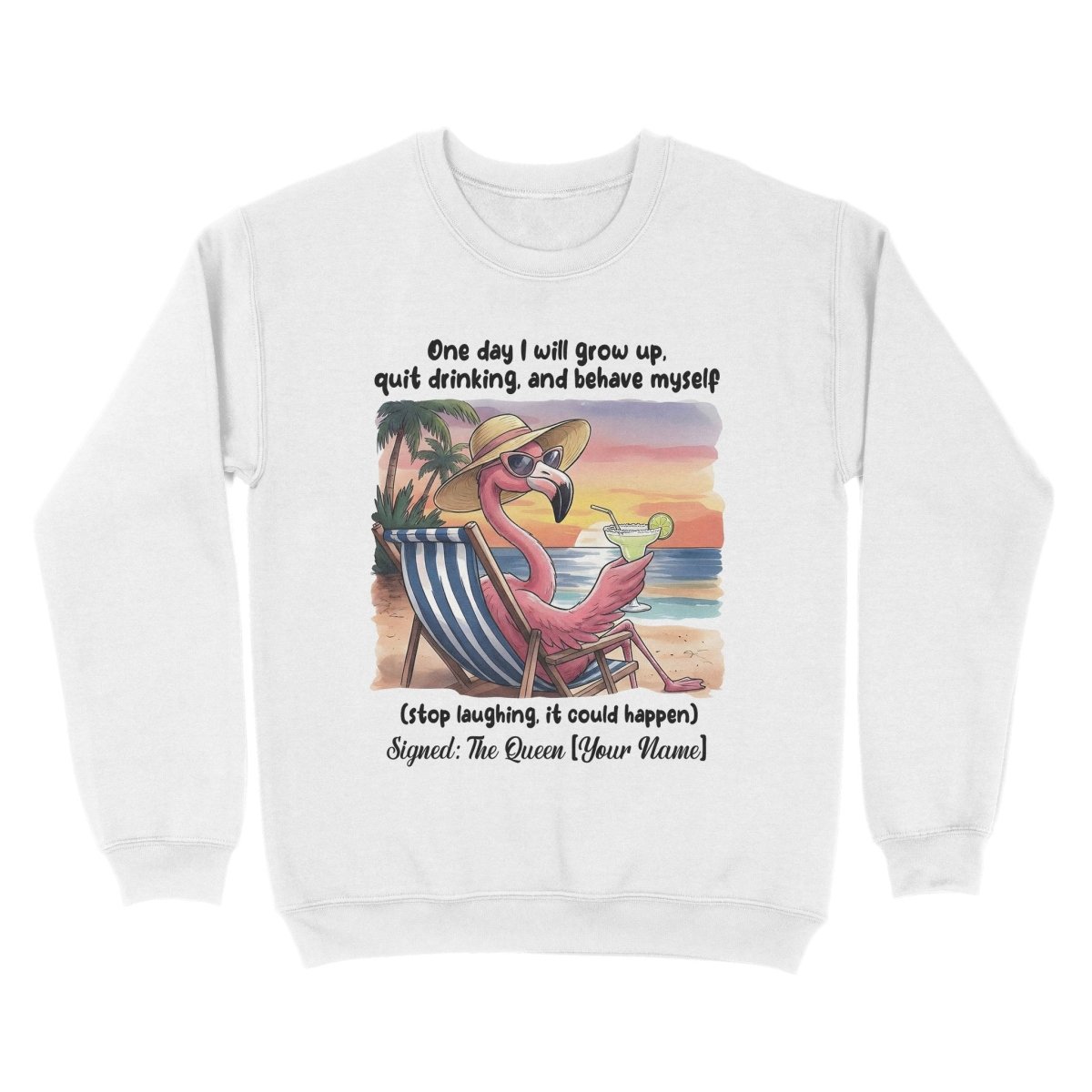 Funny Sarcastic Flamingo Quote Sweater - Personalized "The Queen" Gift for Women - FlamingoAholic