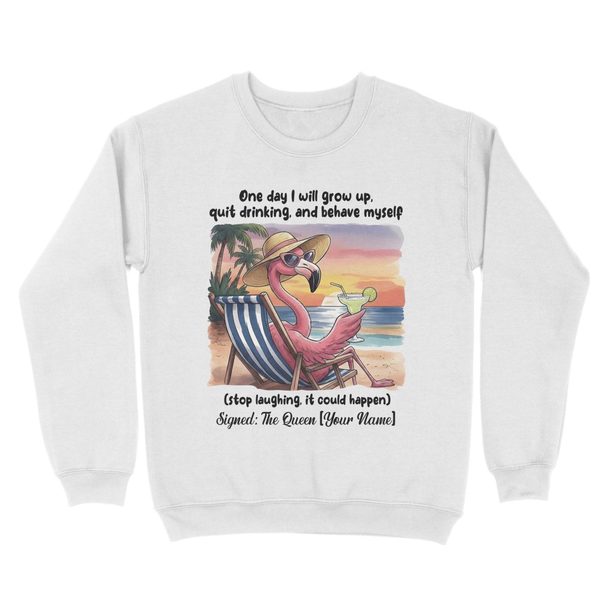 Funny Sarcastic Flamingo Quote Sweater - Personalized "The Queen" Gift for Women - FlamingoAholic