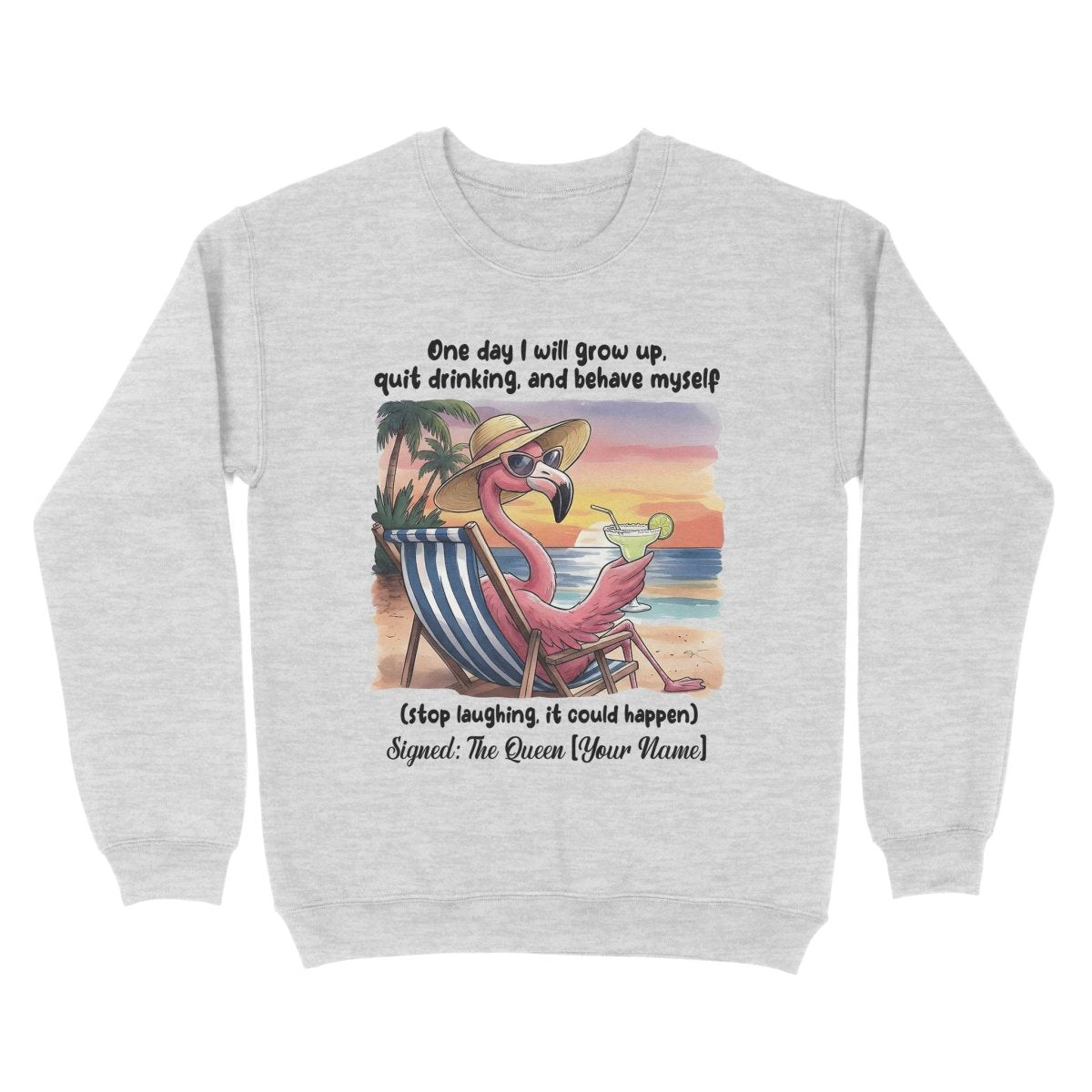 Funny Sarcastic Flamingo Quote Sweater - Personalized "The Queen" Gift for Women - FlamingoAholic