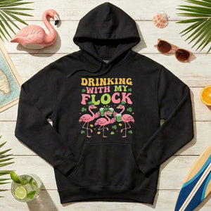 Funny St Patrick's Day Flamingo Drinking Shirt - "Drinking With My Flock" Party Tee for Women - FlamingoAholic