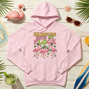 Funny St Patrick's Day Flamingo Drinking Shirt - "Drinking With My Flock" Party Tee for Women - FlamingoAholic