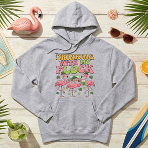 Funny St Patrick's Day Flamingo Drinking Shirt - "Drinking With My Flock" Party Tee for Women - FlamingoAholic