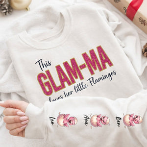 Glam - Ma Flamingo Personalized Sweatshirt - Custom Shirt Gift with Grandkids Names - FlamingoAholic