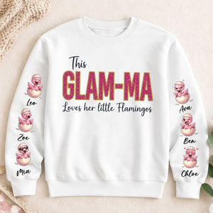 Glam - Ma Flamingo Personalized Sweatshirt - Custom Shirt Gift with Grandkids Names - FlamingoAholic