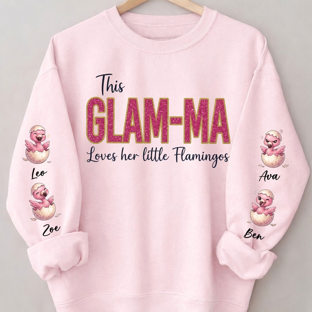 Glam - Ma Flamingo Personalized Sweatshirt - Custom Shirt Gift with Grandkids Names - FlamingoAholic