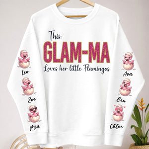Glam - Ma Flamingo Personalized Sweatshirt - Custom Shirt Gift with Grandkids Names - FlamingoAholic