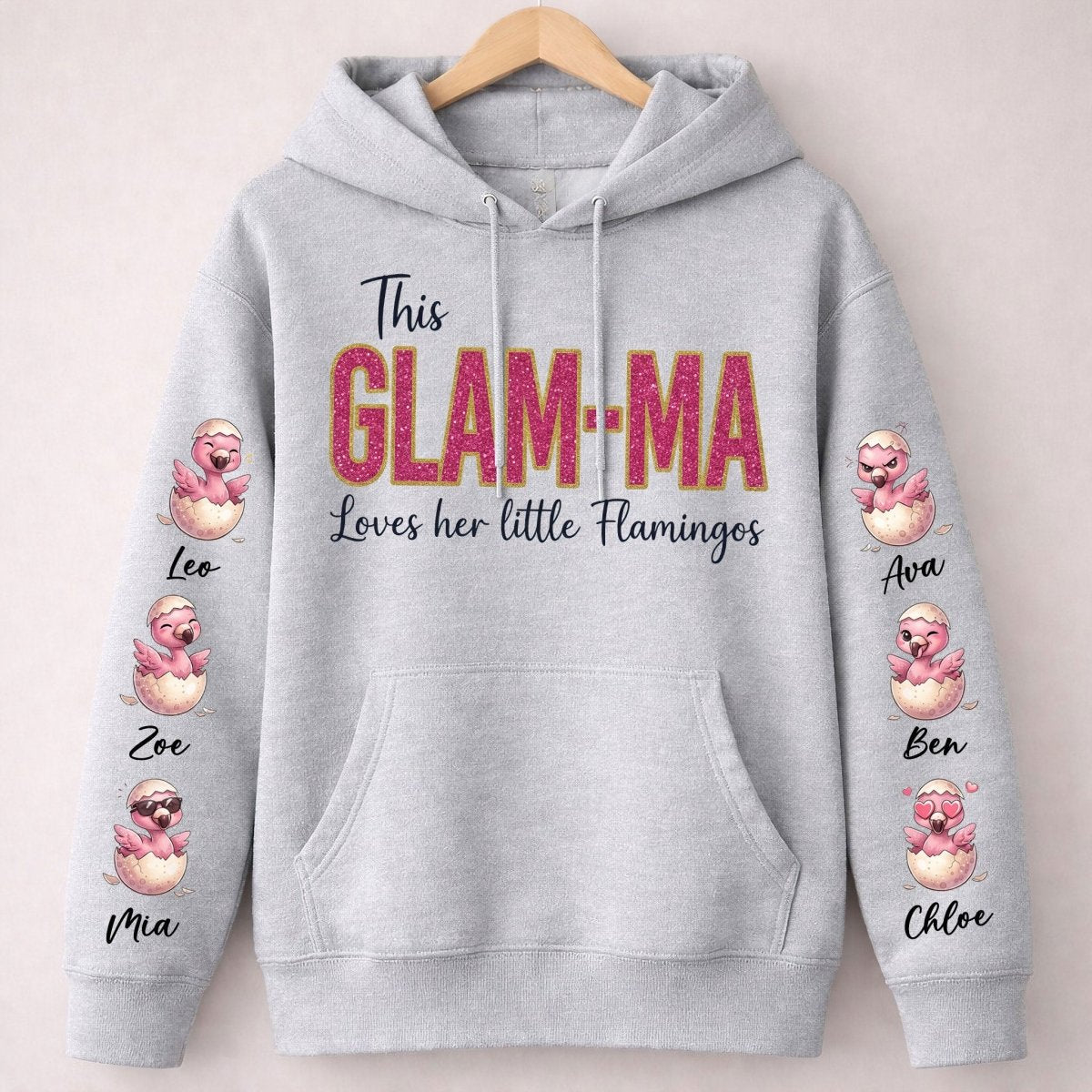 Glam - Ma Flamingo Personalized Sweatshirt - Custom Shirt Gift with Grandkids Names - FlamingoAholic