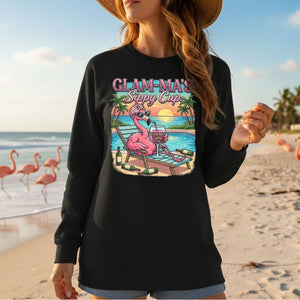 Glamorous "Glam - Ma's Sippy Cup" Flamingo T-Shirt - Funny Tropical Vacation Gift - FlamingoAholic