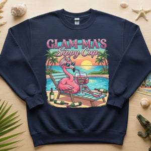 Glamorous "Glam - Ma's Sippy Cup" Flamingo T-Shirt - Funny Tropical Vacation Gift - FlamingoAholic