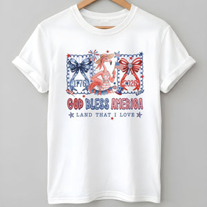 God Bless America Land That I Love Flamingo July 4th Shirt - FlamingoAholic