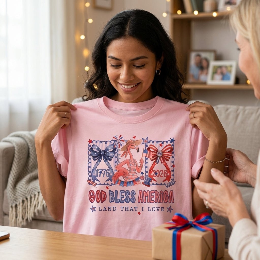 God Bless America Land That I Love Flamingo July 4th Shirt - FlamingoAholic