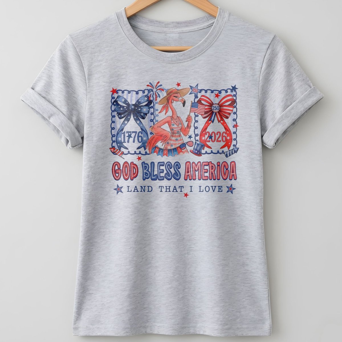 God Bless America Land That I Love Flamingo July 4th Shirt - FlamingoAholic
