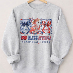 God Bless America Land That I Love Flamingo July 4th Shirt - FlamingoAholic