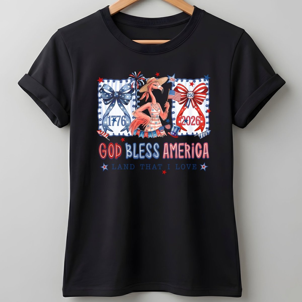 God Bless America Land That I Love Flamingo July 4th Shirt - FlamingoAholic
