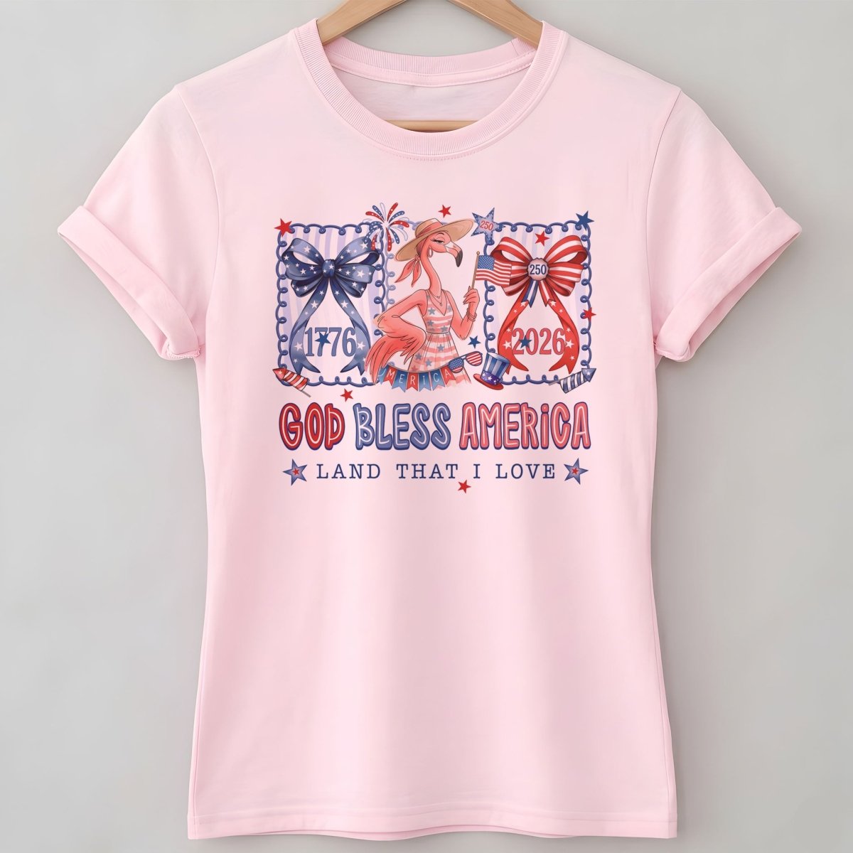 God Bless America Land That I Love Flamingo July 4th Shirt - FlamingoAholic