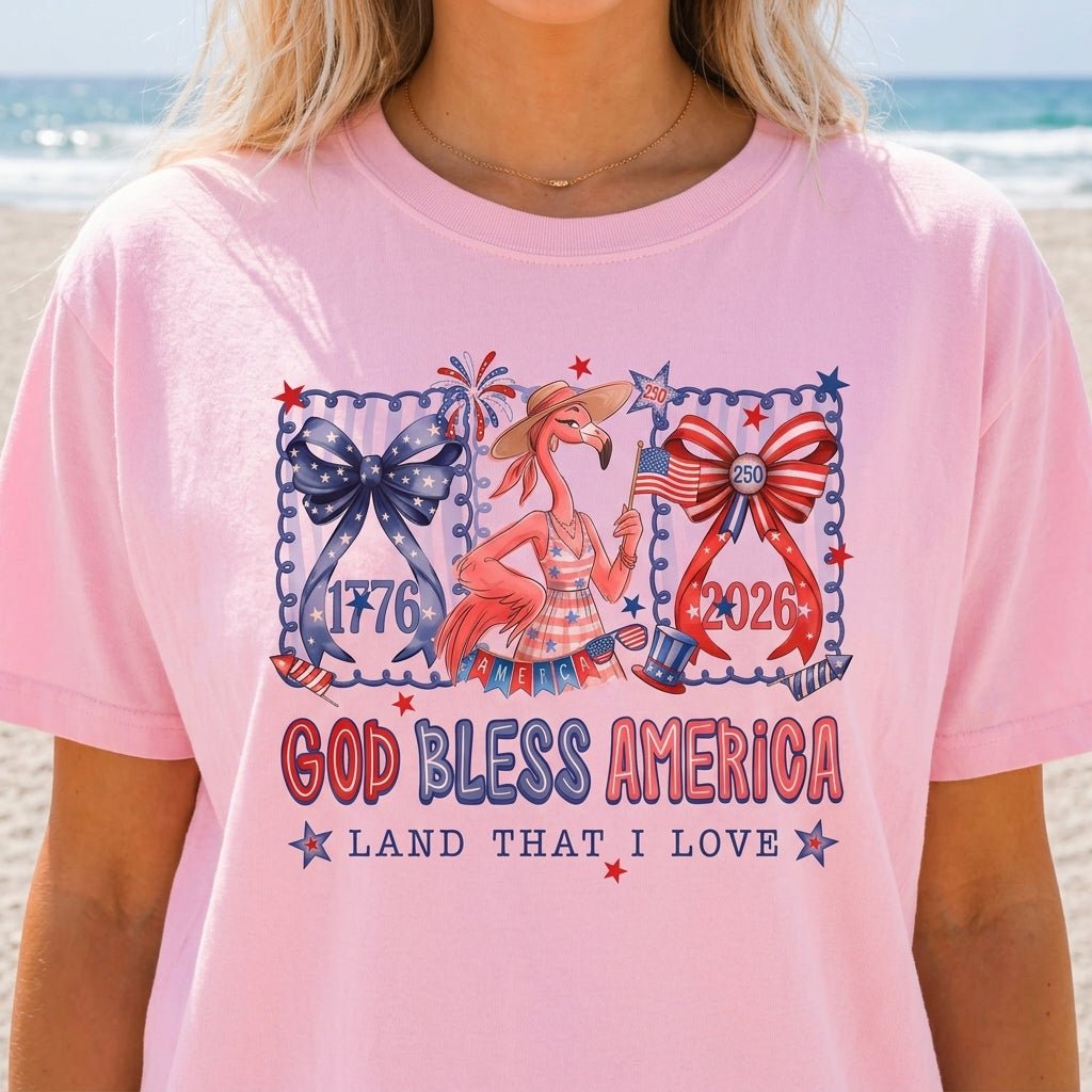 God Bless America Land That I Love Flamingo July 4th Shirt - FlamingoAholic