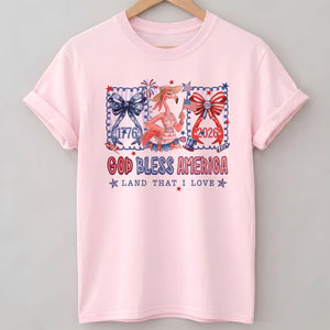 God Bless America Land That I Love Flamingo July 4th Shirt - FlamingoAholic