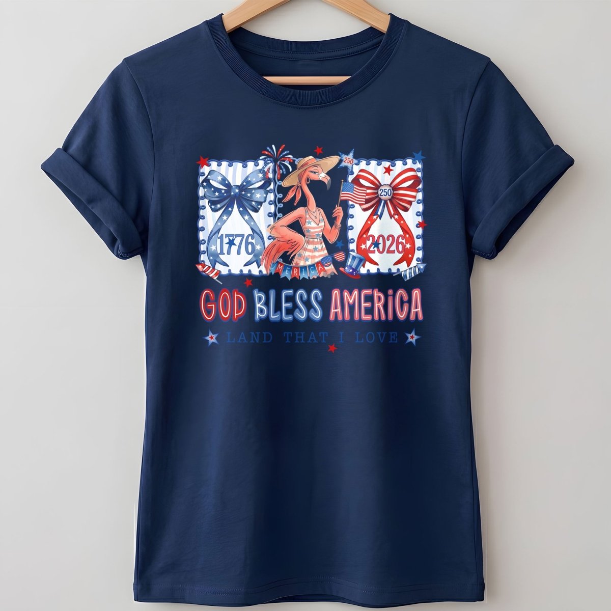 God Bless America Land That I Love Flamingo July 4th Shirt - FlamingoAholic