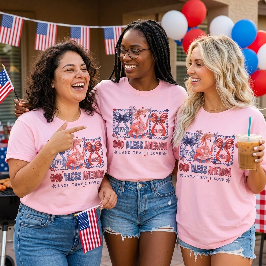 God Bless America Land That I Love Flamingo July 4th Shirt - FlamingoAholic