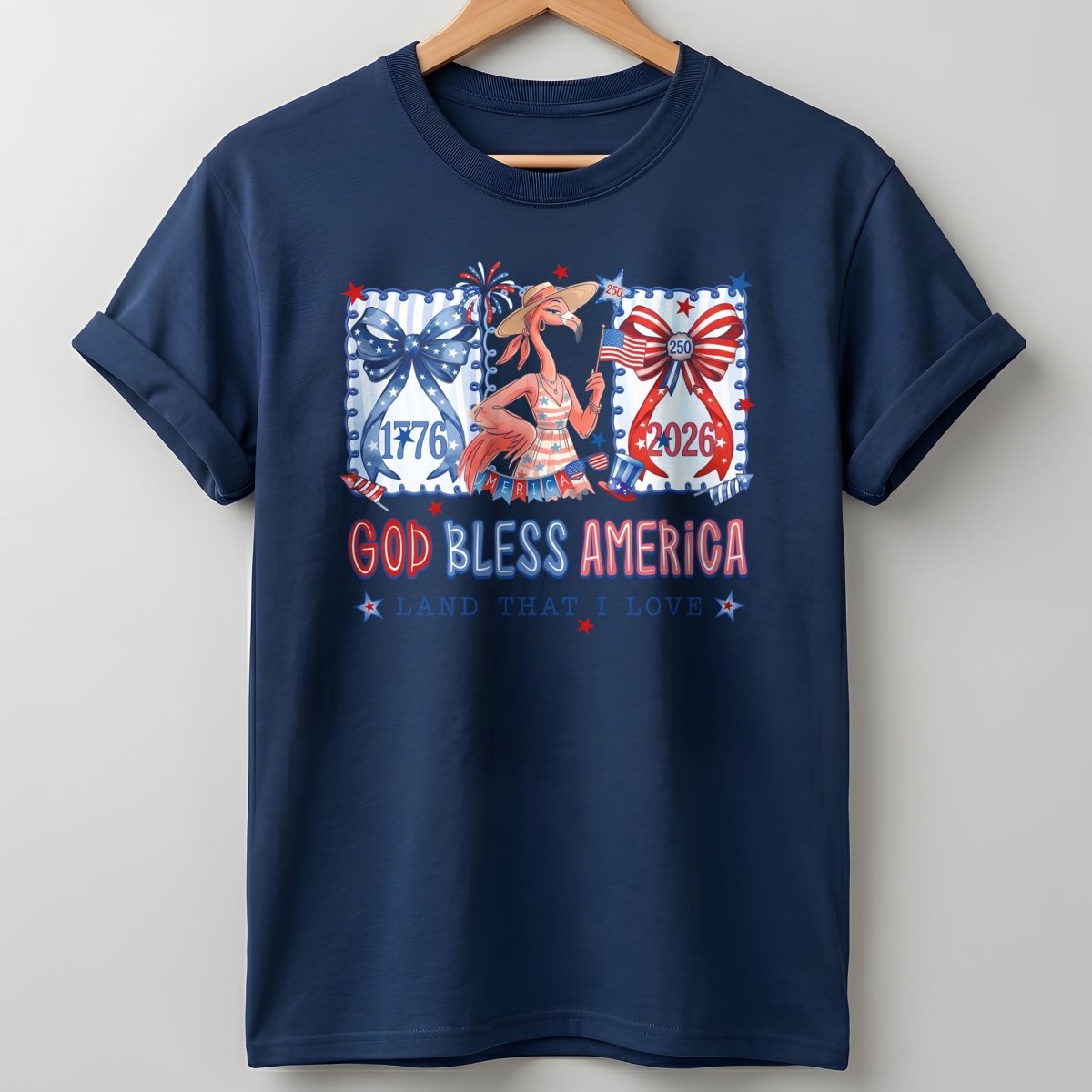 God Bless America Land That I Love Flamingo July 4th Shirt - FlamingoAholic