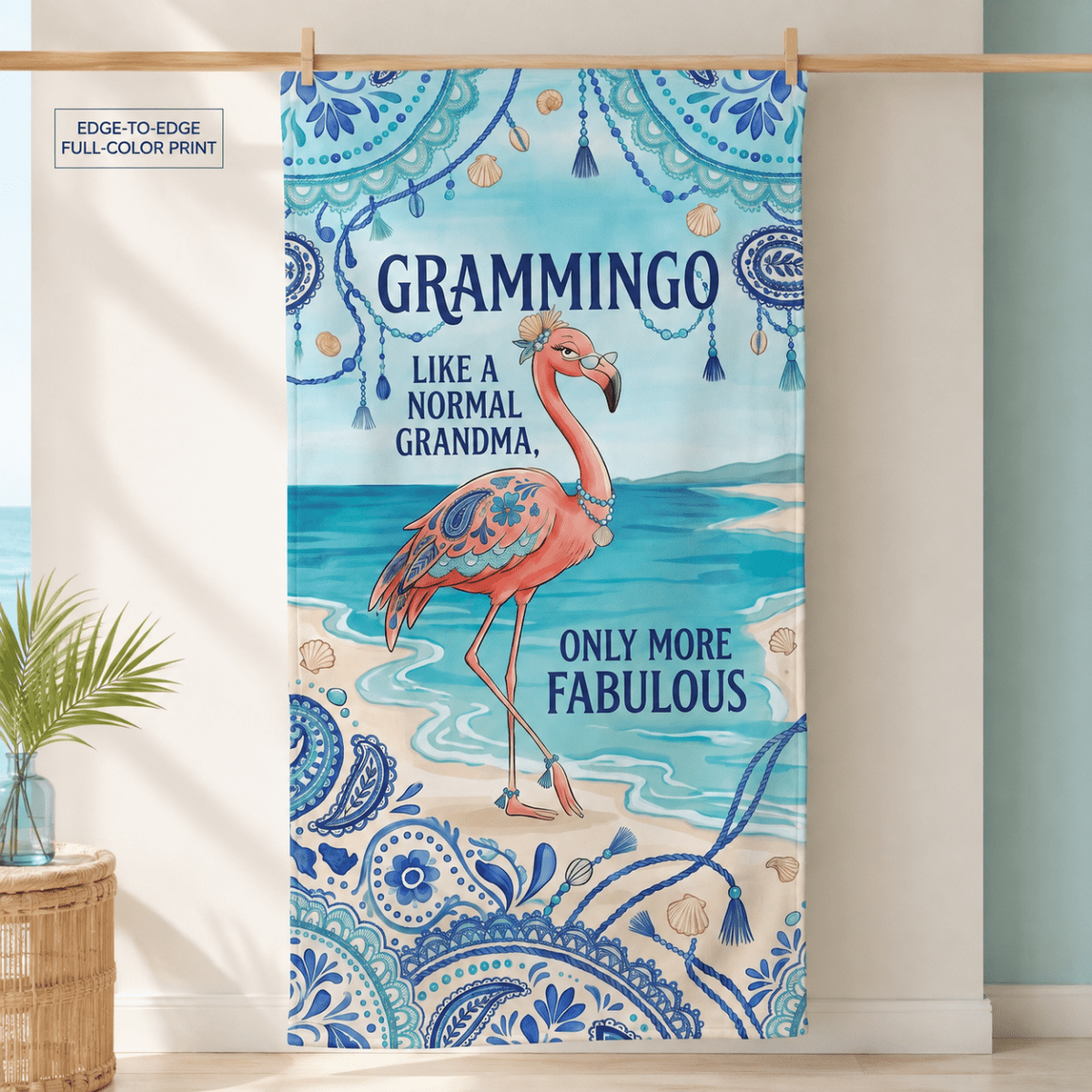 Grammingo Flamingo Beach Towel for Grandma, Funny Grandma Beach Towel, Coastal Flamingo Gift for Grandma, Quick Dry Pool Towel - FlamingoAholic