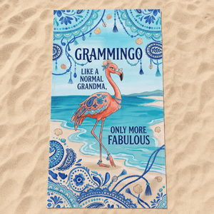 Grammingo Flamingo Beach Towel for Grandma, Funny Grandma Beach Towel, Coastal Flamingo Gift for Grandma, Quick Dry Pool Towel - FlamingoAholic