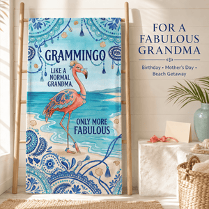 Grammingo Flamingo Beach Towel for Grandma, Funny Grandma Beach Towel, Coastal Flamingo Gift for Grandma, Quick Dry Pool Towel - FlamingoAholic