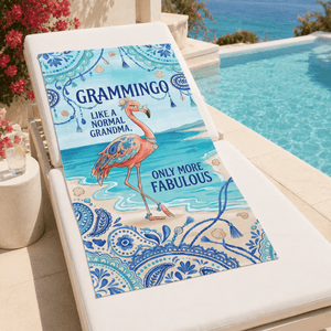 Grammingo Flamingo Beach Towel for Grandma, Funny Grandma Beach Towel, Coastal Flamingo Gift for Grandma, Quick Dry Pool Towel - FlamingoAholic
