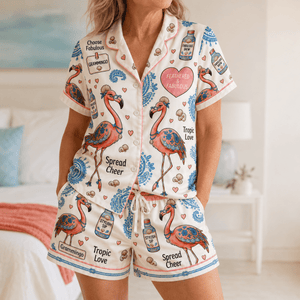 Grammingo Flamingo Satin Pajama Set for Women, Funny Grandma Short Sleeve PJs, Fabulous Grandma Gift - FlamingoAholic