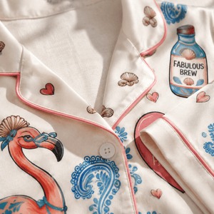 Grammingo Flamingo Satin Pajama Set for Women, Funny Grandma Short Sleeve PJs, Fabulous Grandma Gift - FlamingoAholic